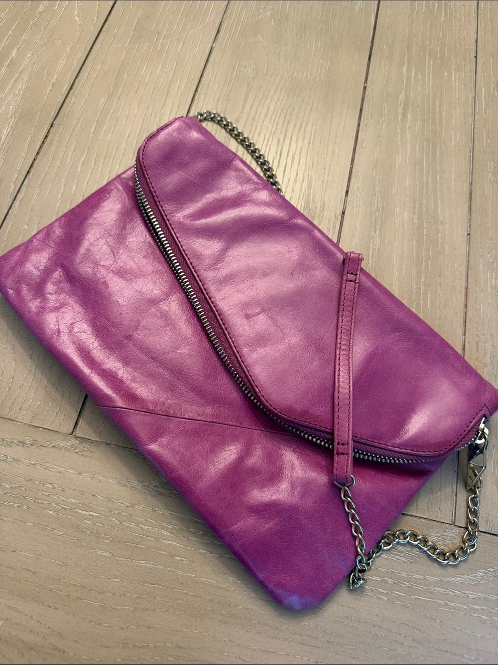 HOBO Purple Leather Envelope Clutch with Chain Strap